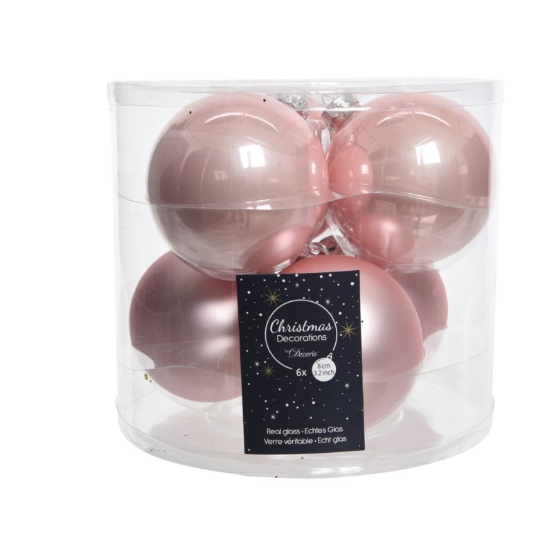 Palline di Natale da Appendere in Vetro 8 cm Rosa Antico. Set di 6 AmagicTree.com