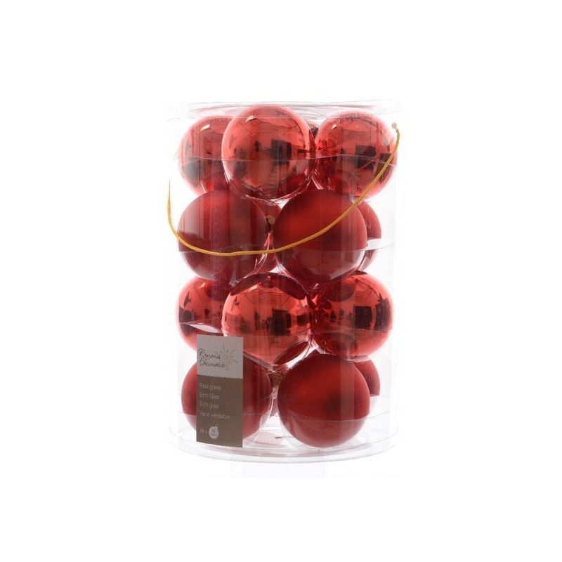 Palline di Natale da Appendere in Vetro 8 cm Rosso Natale. Set di 16 AmagicTree.com