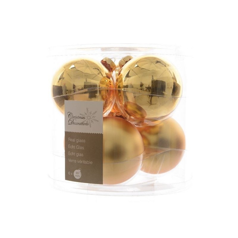 Palline di Natale da Appendere in Vetro 8 cm Oro. Set di 6 AmagicTree.com