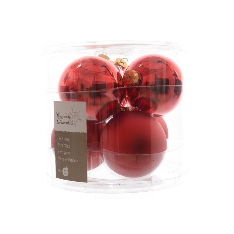 Palline di Natale da Appendere in Vetro 8 cm Rosso Natale. Set di 6 AmagicTree.com