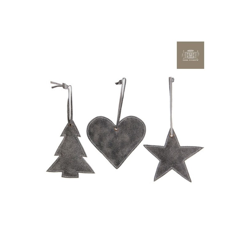 Cuore Stella Albero In Cuoio Grigio. Pezzo Singolo AmagicTree.com