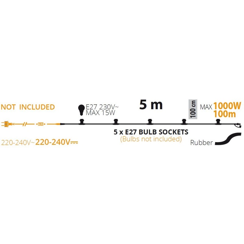 Catena Party Light con 5 Portalampada E27 5m Prolungabile AmagicTree.com