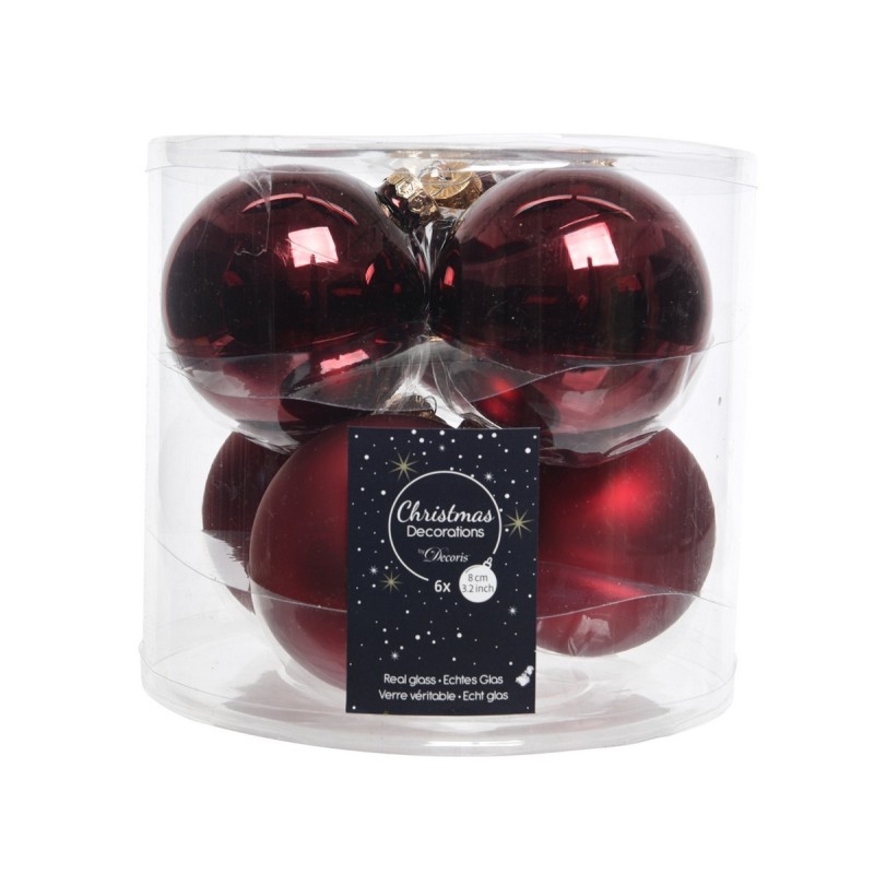 Palline di Natale da Appendere in Vetro 8 cm Rosso. Set di 6 AmagicTree.com