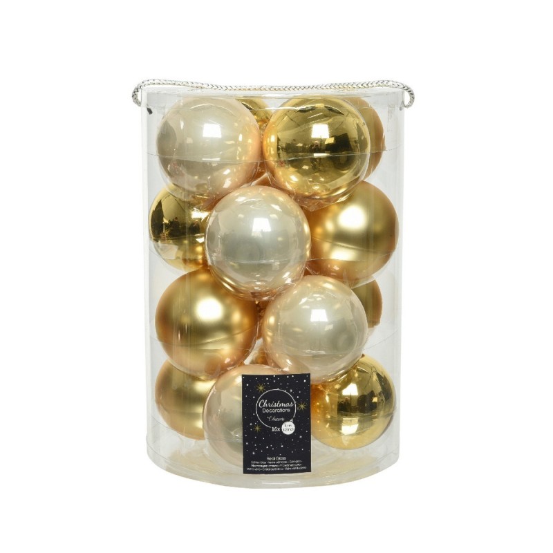 Palline di Natale in vetro da appendere 8 cm Oro e Perla. Set 16 AmagicTree.com