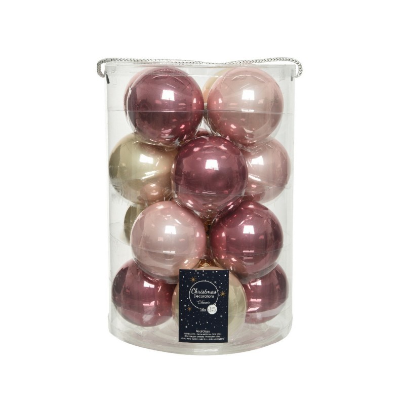 Palline di Natale in vetro da appendere 8 cm Rosa e Perla. Set 16 AmagicTree.com