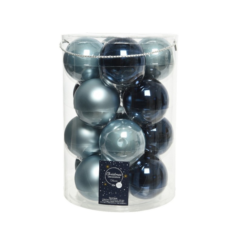 Palline di Natale in vetro da appendere 8 cm Blu. Set 16 AmagicTree.com