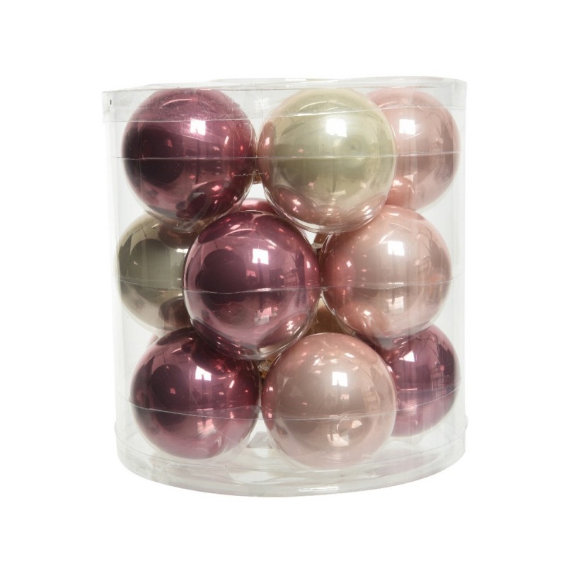 Palline di Natale in vetro da appendere 6 cm Rosa e Perla. Set 15 AmagicTree.com