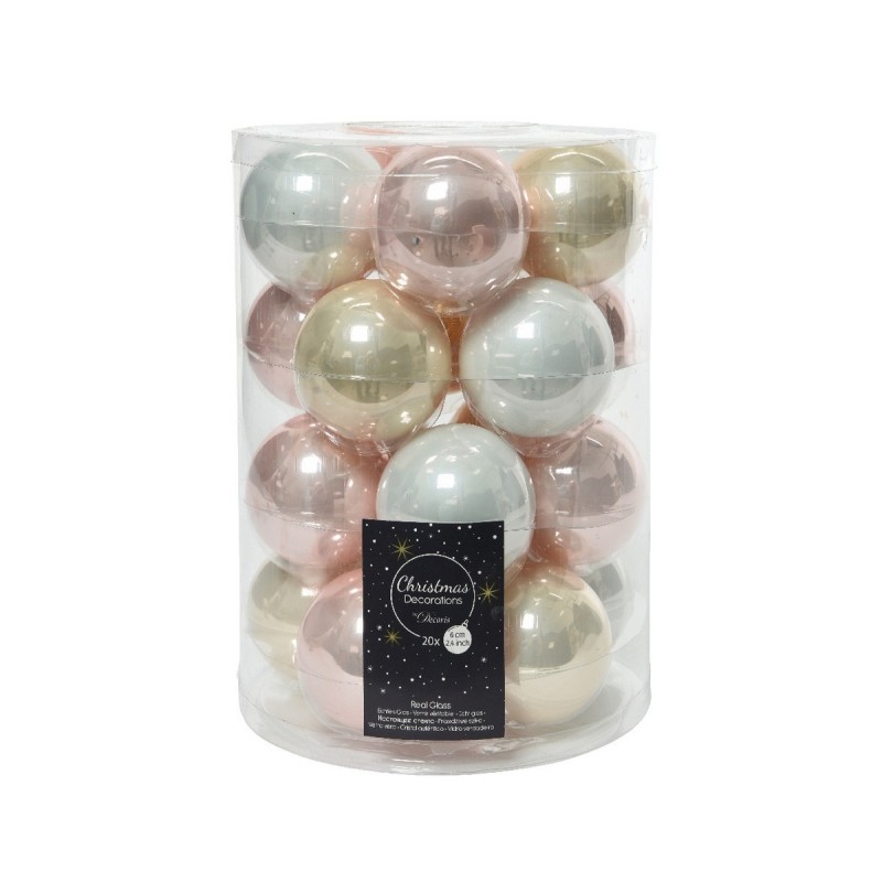 Palline di Natale in vetro da appendere 6 cm Bianco, Oro e Rosa. Set 20 AmagicTree.com