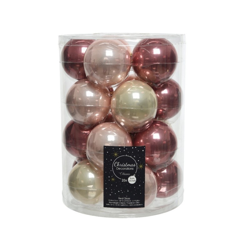 Palline di Natale in vetro da appendere 6 cm Oro e Rosa. Set 20 AmagicTree.com